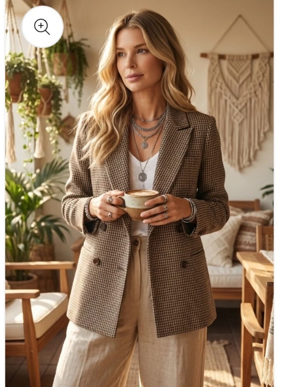 Women's YURA Brown Houndstooth Double-Breasted Blazer Size Medium EUC